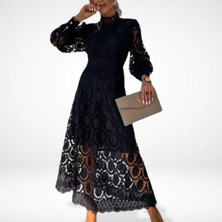 Vestido largo con encaje semitransparente y mangas elegantes para mujer - Olivia