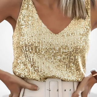 Top de fiesta brillante con escote en V para Mujer – Lilie