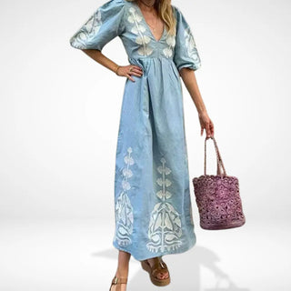 Vestido maxi bordado floral contraste para Mujer – Lacy