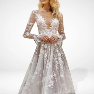 Vestido maxi con bordado floral – Abe