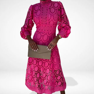 Vestido largo con encaje semitransparente y mangas elegantes para mujer - Olivia