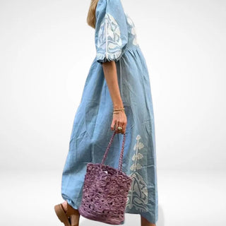 Vestido maxi bordado floral contraste para Mujer – Lacy