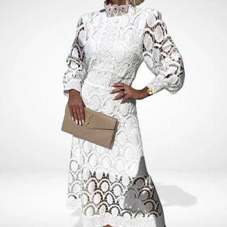 Vestido largo con encaje semitransparente y mangas elegantes para mujer - Olivia