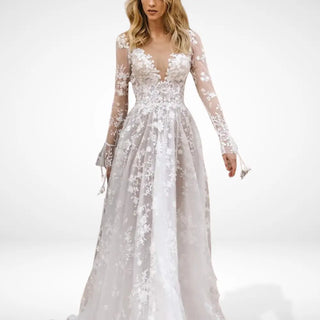 Vestido maxi con bordado floral – Abe