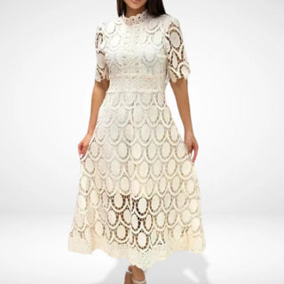 Vestido largo con encaje semitransparente y mangas elegantes para mujer - Olivia