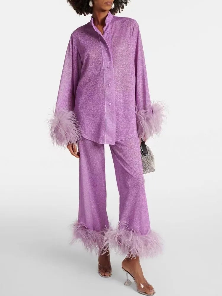 Blazer con puños de plumas Mujer - Edith