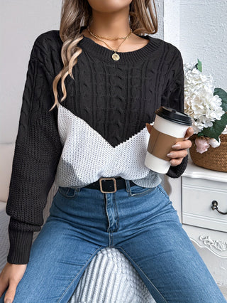 Eurie | Suéter de Punto para Mujer con Cuello Redondo y Diseño de Bloques de Color