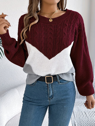 Eurie | Suéter de Punto para Mujer con Cuello Redondo y Diseño de Bloques de Color