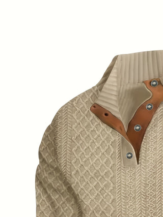Donald | Suéter Henley de Hombre Texturizado con Cuello Alto y Botones