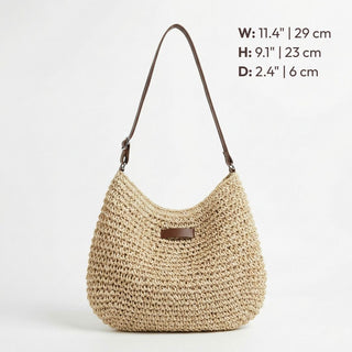 Marlowen | Bolso de Rafia Trenzada con Bandolera de Cuero para Mujer