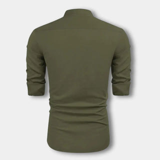 Blusa de botones con cuello mao para hombre – Hartman