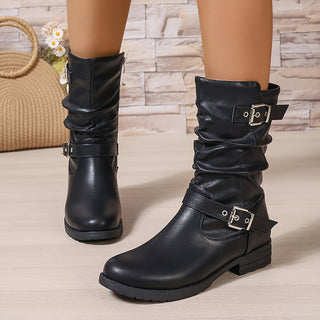 Lorvella | Botas de Caña Arrugada para Mujer con Tacón Grueso