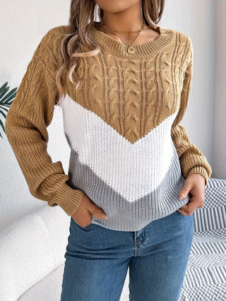 Eurie | Suéter de Punto para Mujer con Cuello Redondo y Diseño de Bloques de Color
