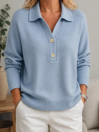 Hera | Suéter de Punto de Mujer con Cuello Camisero y Botones Decorativos