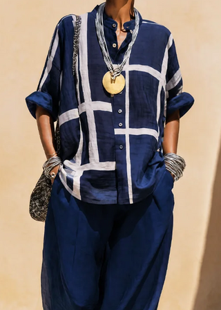 Lyra | Conjunto De Camisa y Pantalón con Estampado De Cuadros para Mujer