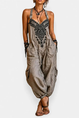 Marina | Mono Bohemio de Mujer Bordado con Tirantes y Bolsillos