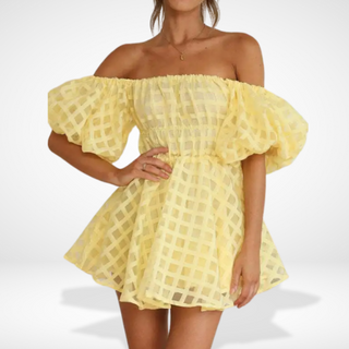 Vestido mini cuadros hombros descubiertos para Mujer – Elma