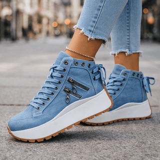 Zarelle | Zapatillas de Plataforma Chunky de Denim para Mujer con Cremalleras Laterales