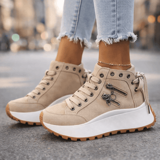 Zarelle | Zapatillas de Plataforma Chunky de Denim para Mujer con Cremalleras Laterales