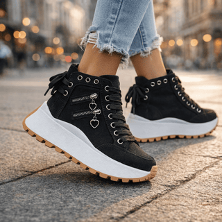 Zarelle | Zapatillas de Plataforma Chunky de Denim para Mujer con Cremalleras Laterales