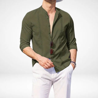 Blusa de botones con cuello mao para hombre – Hartman