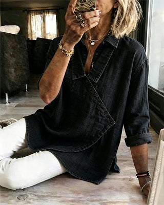 Fiona | Blusa de Mujer con Botones Diagonales y Cuello Camisero