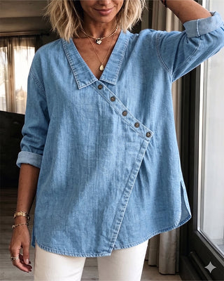 Fiona | Blusa de Mujer con Botones Diagonales y Cuello Camisero