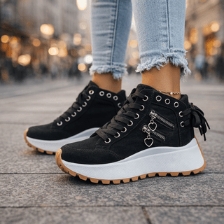 Zarelle | Zapatillas de Plataforma Chunky de Denim para Mujer con Cremalleras Laterales