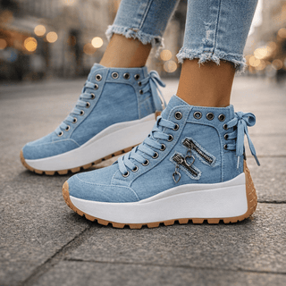 Zarelle | Zapatillas de Plataforma Chunky de Denim para Mujer con Cremalleras Laterales
