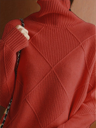 Margarita | Suéter de Punto de Diamantes Texturizado de Cuello Alto para Mujer