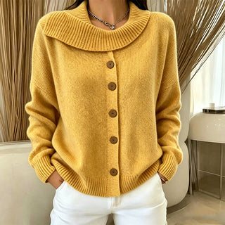 Clementine | Cárdigan de Mujer con Cuello Amplio Acanalado y Botones
