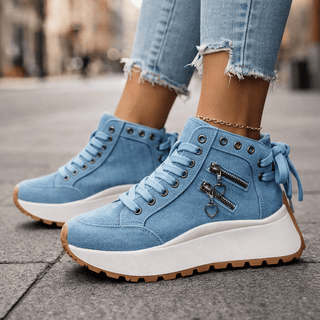 Zarelle | Zapatillas de Plataforma Chunky de Denim para Mujer con Cremalleras Laterales