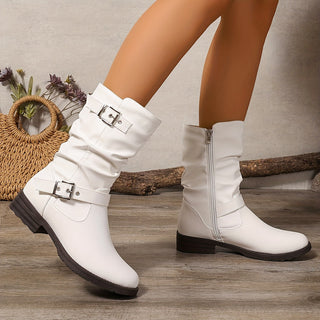 Lorvella | Botas de Caña Arrugada para Mujer con Tacón Grueso