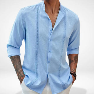 Blusa de botones con cuello mao para hombre – Hartman