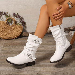 Lorvella | Botas de Caña Arrugada para Mujer con Tacón Grueso