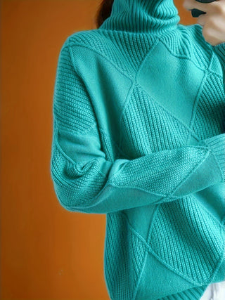 Margarita | Suéter de Punto de Diamantes Texturizado de Cuello Alto para Mujer