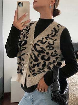 Elodie | Chaleco de Punto Estampado con Escote en V y Botones para Mujer