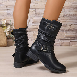 Lorvella | Botas de Caña Arrugada para Mujer con Tacón Grueso