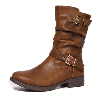 Lorvella | Botas de Caña Arrugada para Mujer con Tacón Grueso