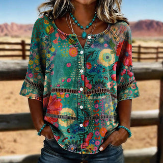 Elena | Camisa Floral de Mujer con Botones y Manga Tres Cuartos