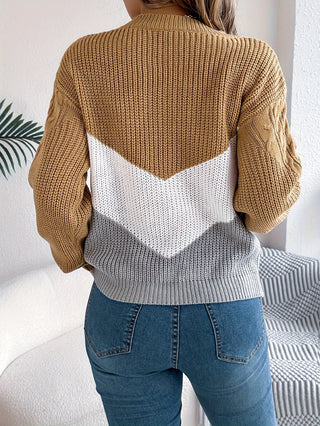 Eurie | Suéter de Punto para Mujer con Cuello Redondo y Diseño de Bloques de Color