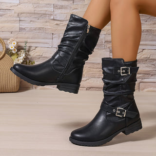 Lorvella | Botas de Caña Arrugada para Mujer con Tacón Grueso