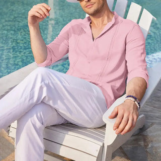 Blusa de botones con cuello mao para hombre – Hartman
