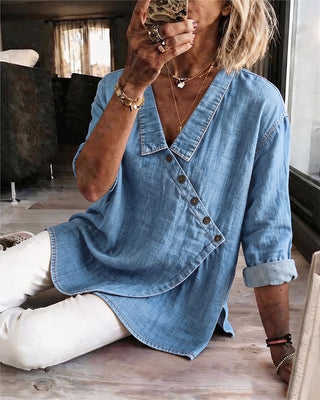 Fiona | Blusa de Mujer con Botones Diagonales y Cuello Camisero