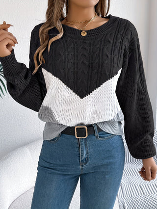 Eurie | Suéter de Punto para Mujer con Cuello Redondo y Diseño de Bloques de Color