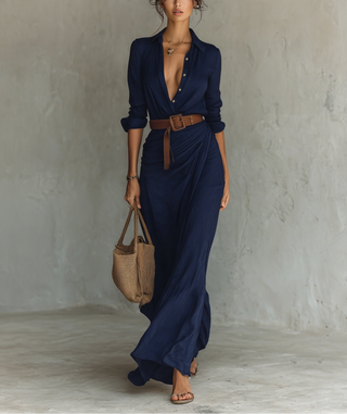 Vestido Maxi Largo Con Cuello Invertido | Nuria