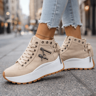 Zarelle | Zapatillas de Plataforma Chunky de Denim para Mujer con Cremalleras Laterales