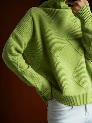 Margarita | Suéter de Punto de Diamantes Texturizado de Cuello Alto para Mujer