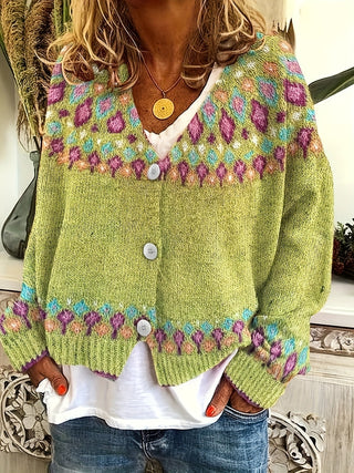 Savannah | Cárdigan de Mujer con Estampado Nórdico y Botones