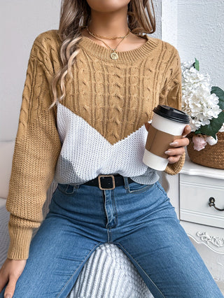 Eurie | Suéter de Punto para Mujer con Cuello Redondo y Diseño de Bloques de Color
